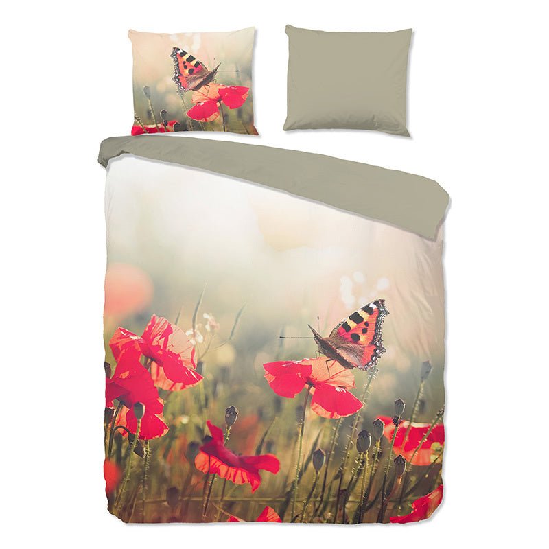 Dekbedovertrek Katoen - Poppies - Eenpersoons (140x200 Cm) - Meerkleurig Katoen - Natuur & Bloemen & Dieren - Good Morning - Dekbed-Discounter.nl