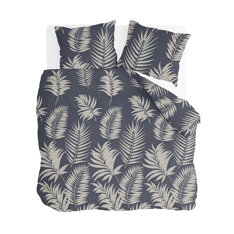 Dekbedovertrek Katoen - Pretty Palm - Grijs Blauw - Lits-Jumeaux (240x220 Cm) - Grijs & Blauw & Meerkleurig Katoen - Natuur & Bloemen - Byrklund - Dekbed-Discounter.nl