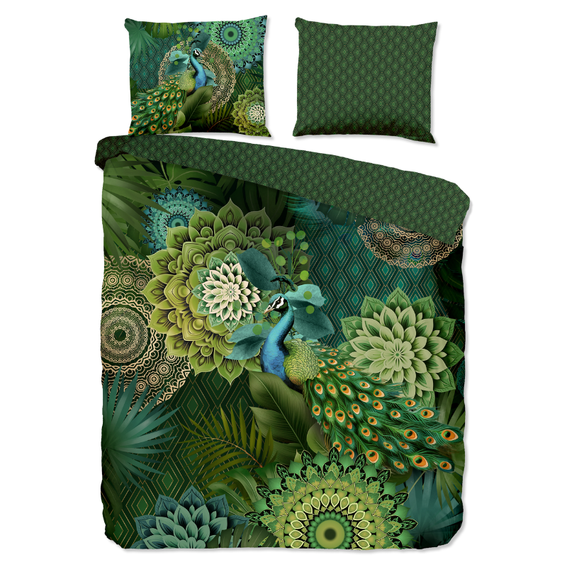 Dekbedovertrek Katoen-Satijn - Agatha - Eenpersoons (140x200 Cm) - Meerkleurig & Groen Katoen-satijn Katoen - Dieren & Natuur & Bloemen - HIP - Dekbed-Discounter.nl