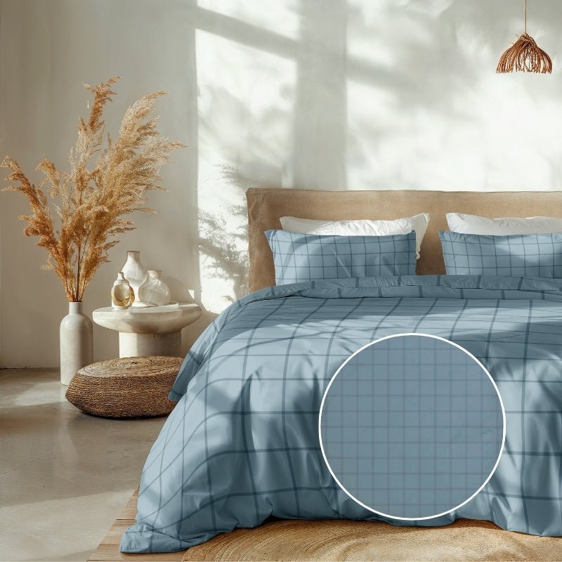 Dekbedovertrek Katoen-Satijn - Diamante - Blauw - Lits-Jumeaux (240x220 Cm) - Blauw Katoen-satijn - Ruiten - Heckett Lane - Dekbed-Discounter.nl