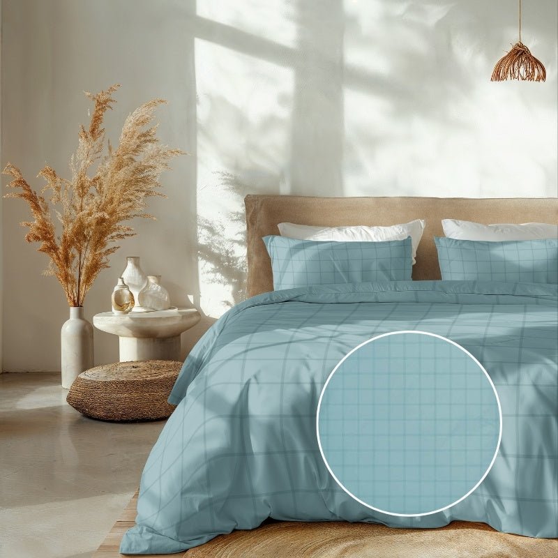 Dekbedovertrek Katoen-Satijn - Diamante - Licht Blauw - Lits-Jumeaux (240x220 Cm) - Blauw Katoen-satijn - Ruiten - Heckett Lane - Dekbed-Discounter.nl