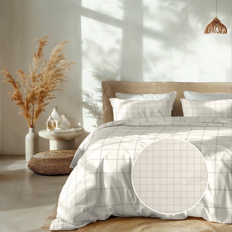 Dekbedovertrek Katoen-Satijn - Diamante - Off White - Lits-Jumeaux XL (260x200 Cm) - Off-white Katoen-satijn - Ruiten - Heckett Lane - Dekbed-Discounter.nl
