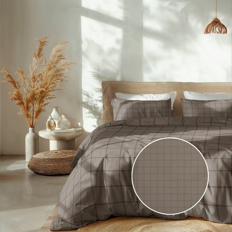 Dekbedovertrek Katoen-Satijn - Diamante - Taupe - Lits-Jumeaux XL (260x200 Cm) - Taupe Katoen-satijn - Ruiten - Heckett Lane - Dekbed-Discounter.nl