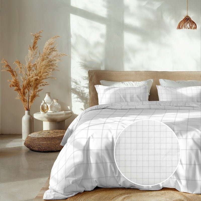 Dekbedovertrek Katoen-Satijn - Diamante - Wit - Lits-Jumeaux (240x220 Cm) - Wit Katoen-satijn - Ruiten - Heckett Lane - Dekbed-Discounter.nl