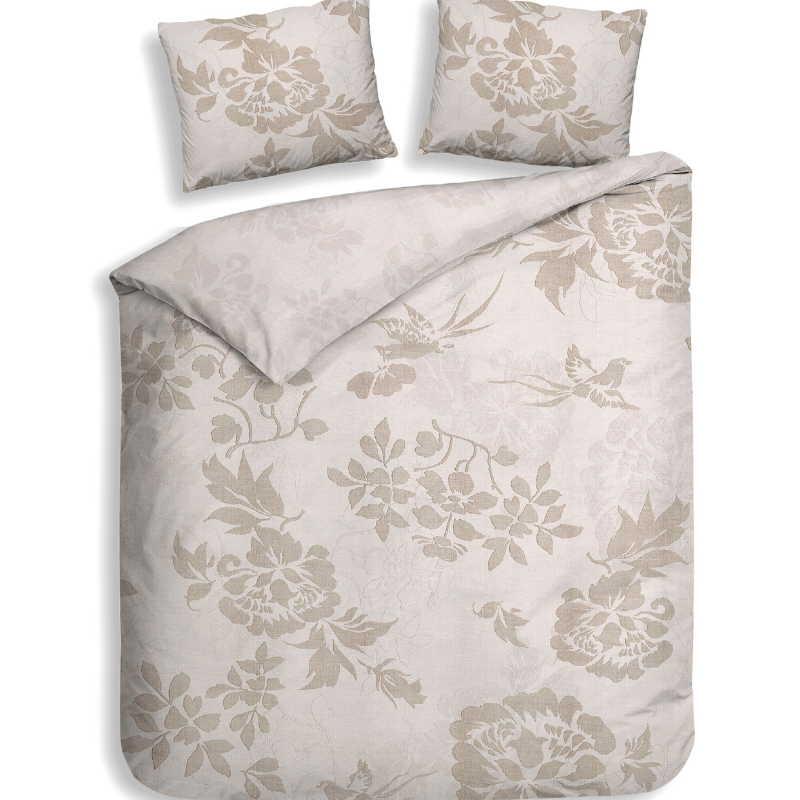 Dekbedovertrek Katoen-Satijn - Double Face - Ling - Lits-Jumeaux XL (260x200 Cm) - Beige Katoen-satijn - Bloemen - Heckett Lane - Dekbed-Discounter.nl