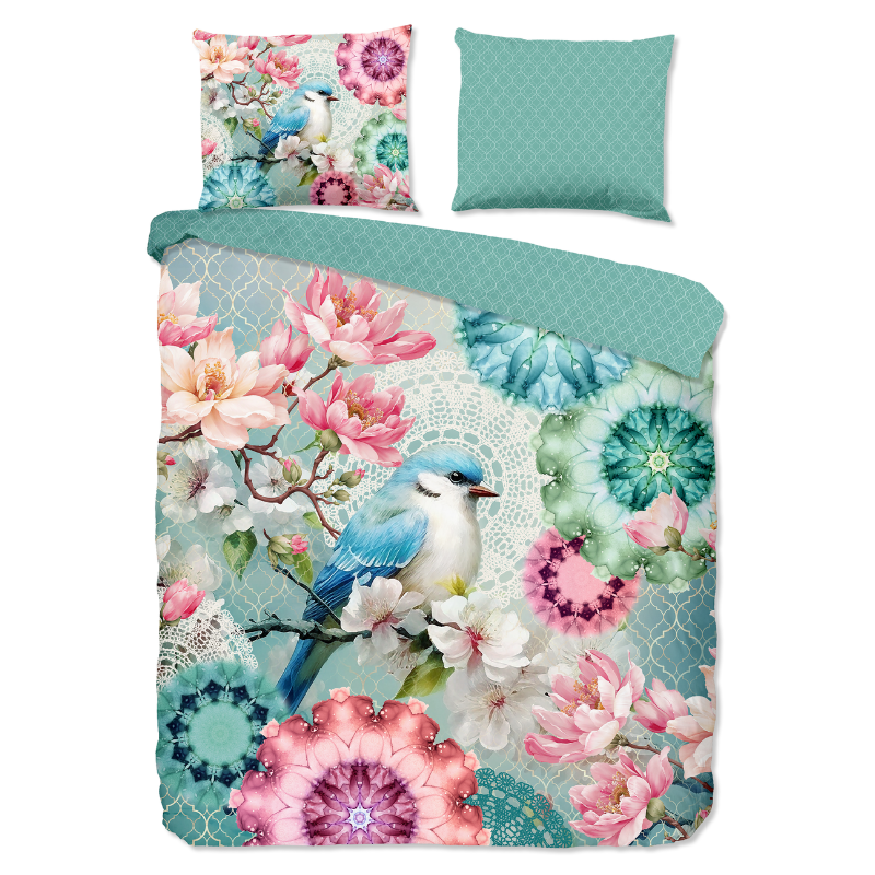 Dekbedovertrek Katoen-Satijn - Eldisa - Lits-Jumeaux (240x220 Cm) - Meerkleurig & Roze Katoen-satijn Katoen - Dieren & Natuur & Bloemen - HIP - Dekbed-Discounter.nl