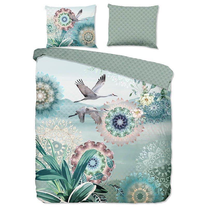 Dekbedovertrek - Katoen-Satijn - Kimora - Tweepersoons (200x200 Cm) - Groen & Meerkleurig Katoen-satijn Katoen - Natuur & Bloemen & Dieren - HIP - Dekbed-Discounter.nl