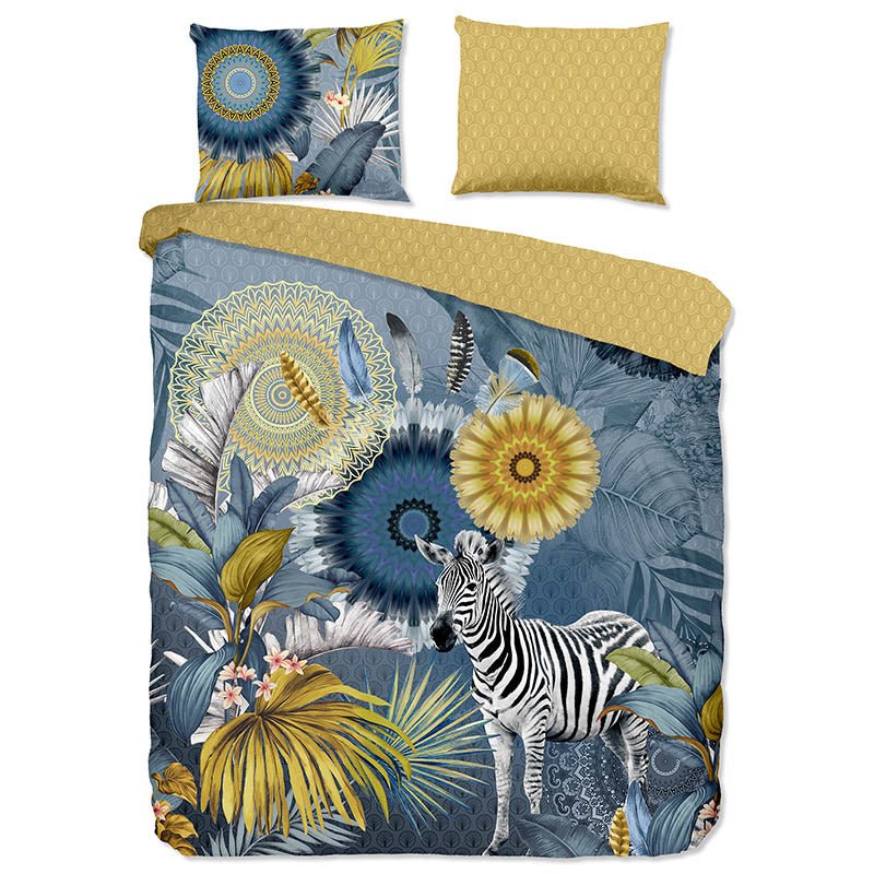 Dekbedovertrek - Katoen-Satijn - Laska - Tweepersoons (200x200 Cm) - Blauw & Geel & Meerkleurig Katoen-satijn Katoen - Natuur & Bloemen & Dieren - - Dekbed-Discounter.nl