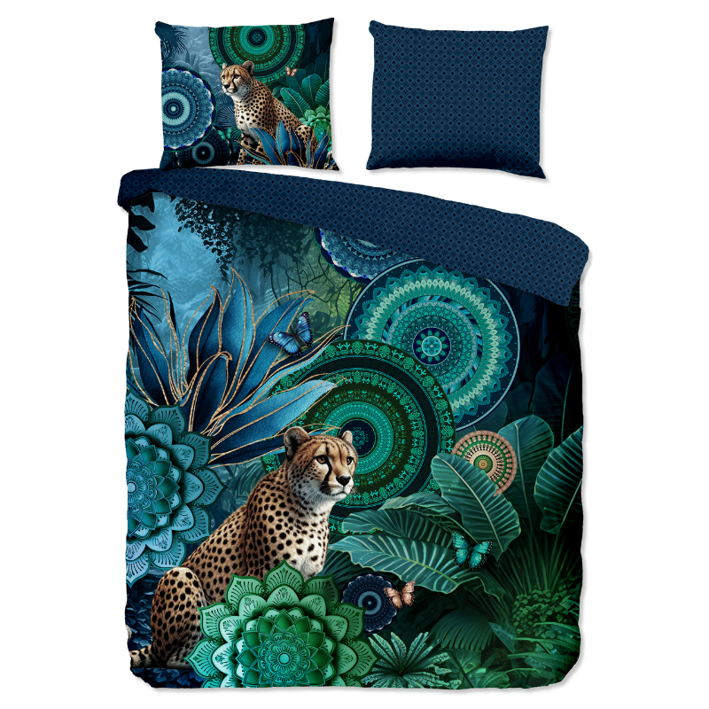 Dekbedovertrek - Katoen-Satijn - Nyah - Eenpersoons (140x200 Cm) - Meerkleurig & Blauw & Groen Katoen-satijn Katoen - Dieren & Natuur & Bloemen - HIP - Dekbed-Discounter.nl