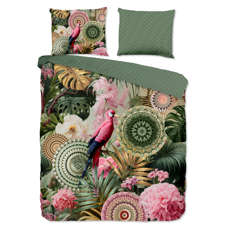 Dekbedovertrek Katoen-Satijn - Palay - Lits-Jumeaux (240x220 Cm) - Meerkleurig & Groen Katoen-satijn Katoen - Dieren & Natuur & Bloemen - HIP - Dekbed-Discounter.nl