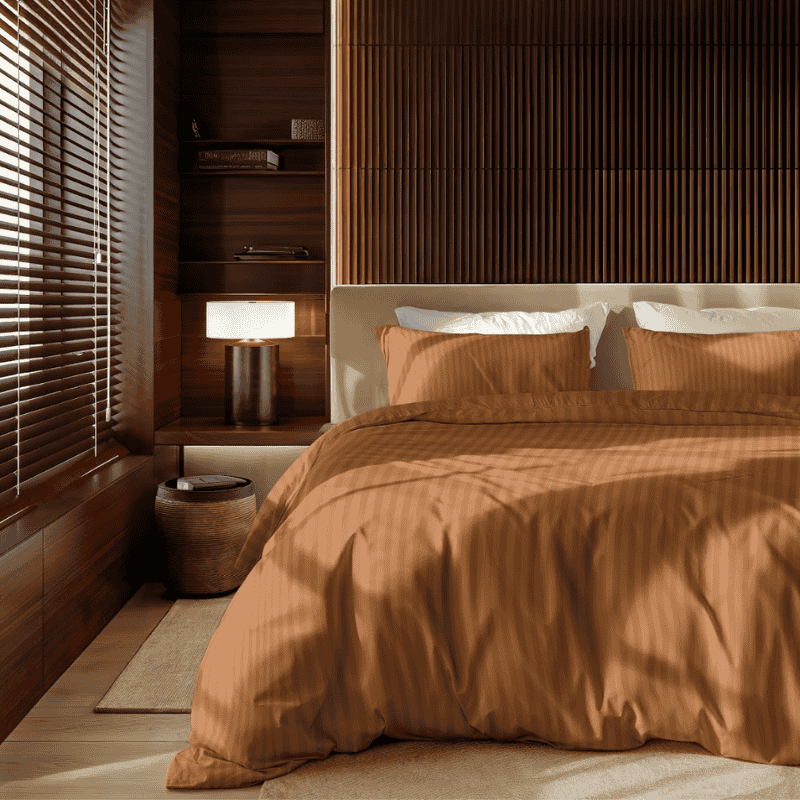 Dekbedovertrek Katoen-Satijn - Satijnstreep - Cognac - Lits-Jumeaux (240x220 Cm) - Cognac Katoen-satijn Katoen - Strepen & Hotel Luxe - Presence - Dekbed-Discounter.nl