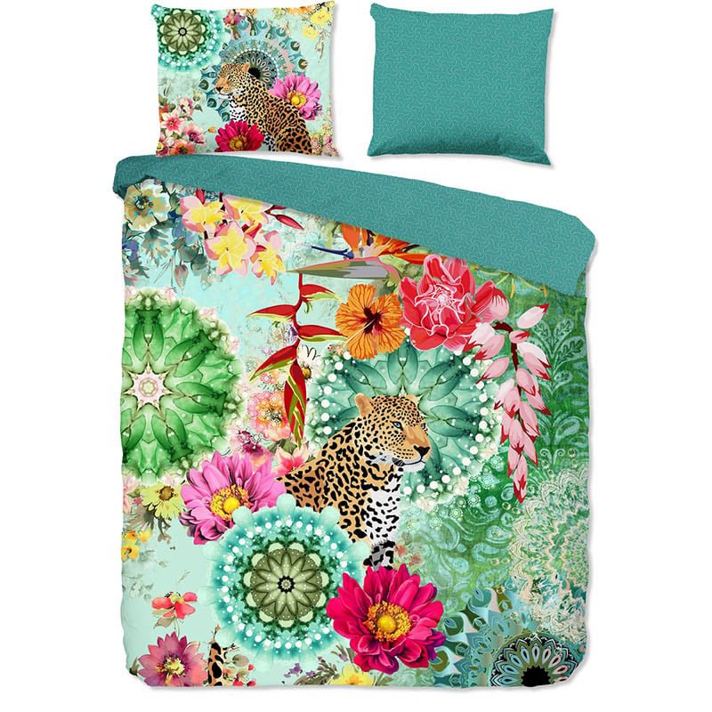 Dekbedovertrek - Katoen-Satijn - Ximena - Tweepersoons (200x200 Cm) - Groen & Meerkleurig Katoen-satijn Katoen - Natuur & Bloemen & Dieren - HIP - Dekbed-Discounter.nl