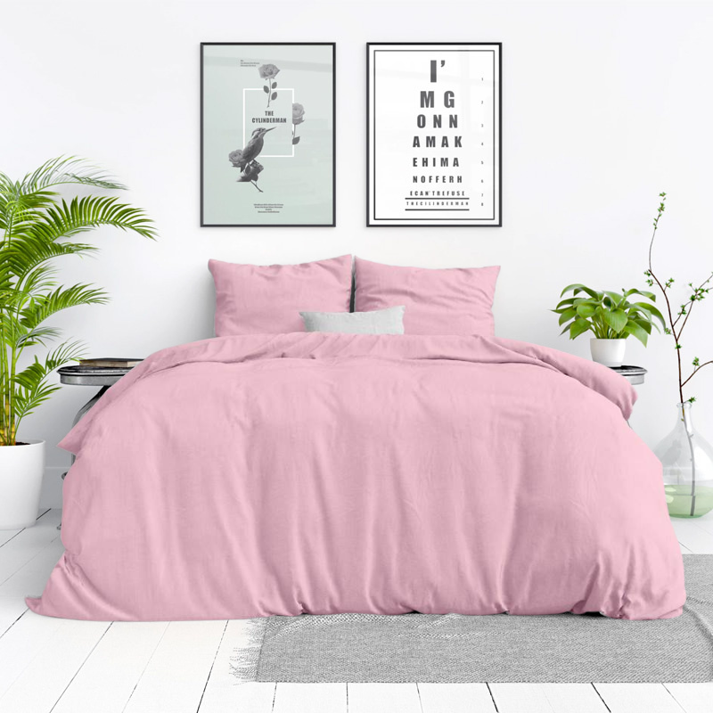 Dekbedovertrek Katoen - Stone Washed - Roze - Tweepersoons (200x200 Cm) - Roze Katoen - Effen - Dreamhouse - Dekbed-Discounter.nl