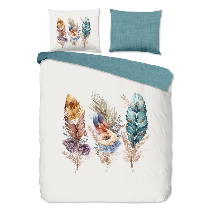 Dekbedovertrek Katoen - Via - Lits-Jumeaux (240x220 Cm) - Meerkleurig Katoen - Bloemen & Veren - Good Morning - Dekbed-Discounter.nl