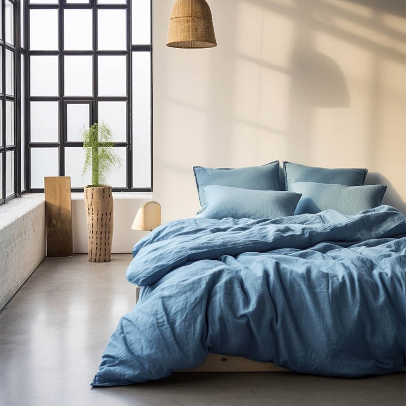 Dekbedovertrek Katoen - Vintage Stone Washed - Blauw - Tweepersoons (200x200 Cm) - Blauw Katoen - Effen - Manilla - Dekbed-Discounter.nl