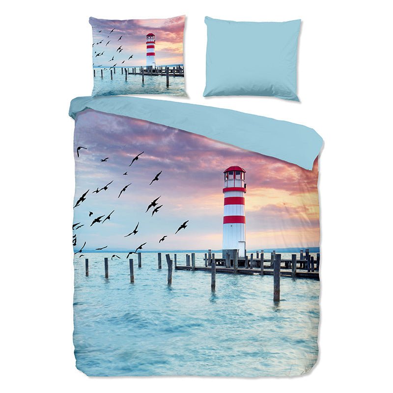 Dekbedovertrek Lighthouse - Tweepersoons (200x200 Cm) - Meerkleurig & Blauw Microvezel - Natuur - Pure - Dekbed-Discounter.nl