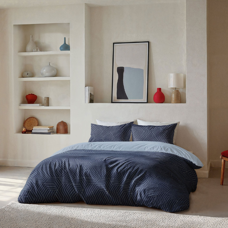 Dekbedovertrek Lined Grid - Lits-Jumeaux (240x220 Cm) - Blauw Microvezel - - Byrklund - Dekbed-Discounter.nl