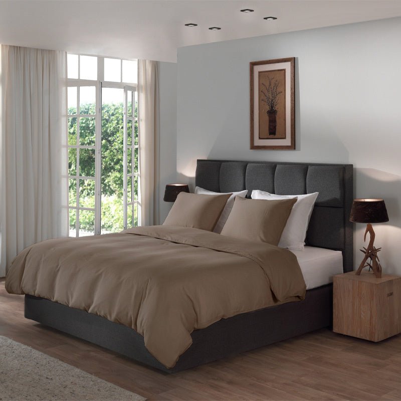 Dekbedovertrek Linnen - Plaza Taupe - Eenpersoons (140x200 Cm) - Taupe Belgisch Linnen Katoen - Effen - Yellow Suites - Dekbed-Discounter.nl