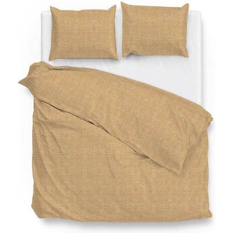Dekbedovertrek Lino Katoen - Ochre Yellow - Lits-Jumeaux XL (260x200 Cm) - Geel Katoen - Effen - Zo!Home - Dekbed-Discounter.nl