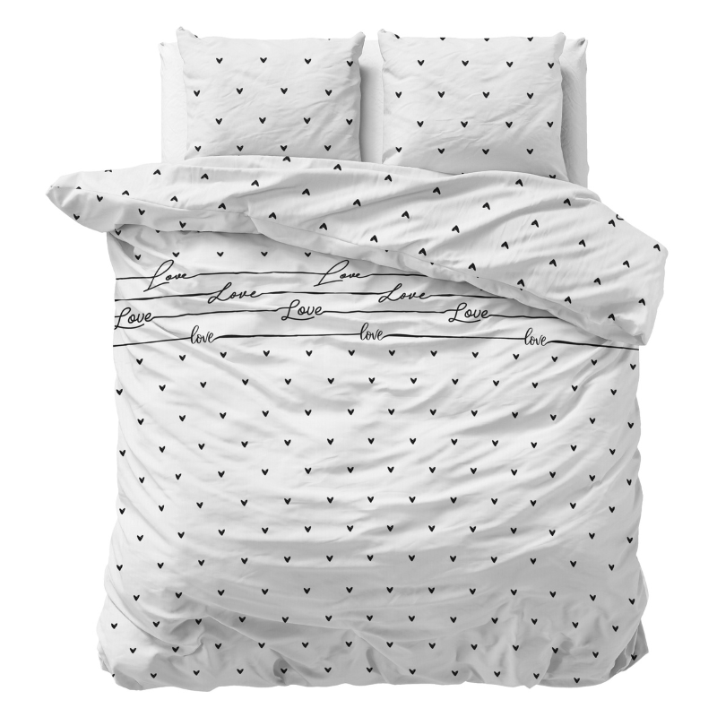 Dekbedovertrek - Love On Love - Lits-Jumeaux (240x220 Cm) - Wit Microvezel - - Sleeptime Classy - Dekbed-Discounter.nl