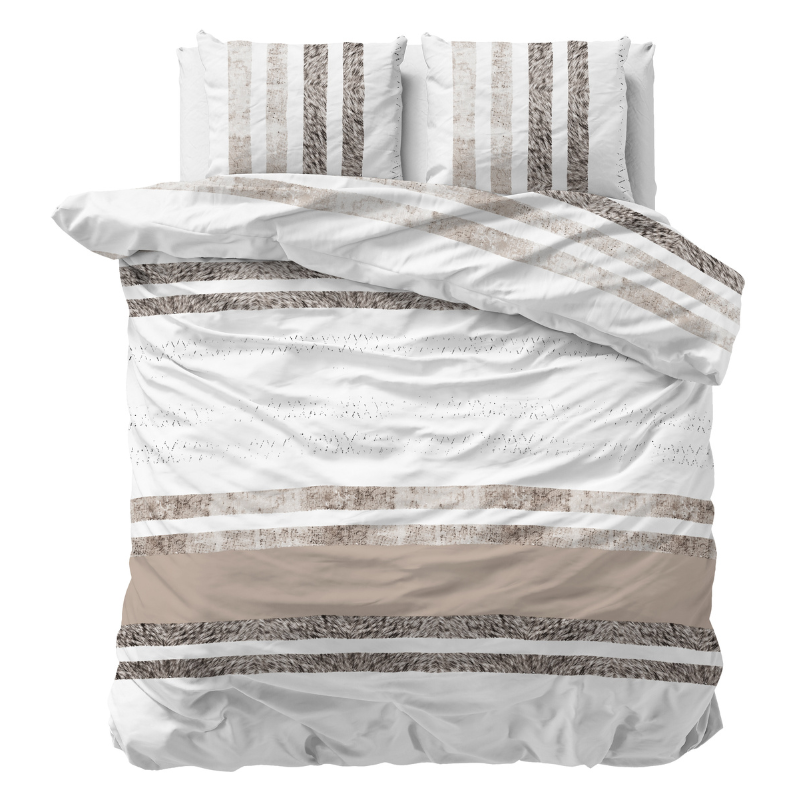Dekbedovertrek - Loza - Eenpersoons (140x200 Cm) - Groen Microvezel - Strepen - Sleeptime Classy - Dekbed-Discounter.nl