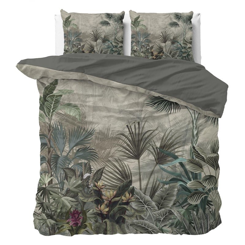Dekbedovertrek Macy - Lits-Jumeaux (240x220 Cm) - Groen Microvezel - Bloemen - Sleeptime Essentials - Dekbed-Discounter.nl