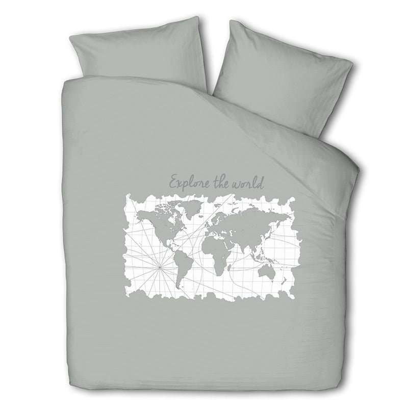 Dekbedovertrek Map Of Dreams - Eenpersoons (140x200 Cm) - Grijs Polyester-katoen - Landschap - Luna Bedding - Dekbed-Discounter.nl