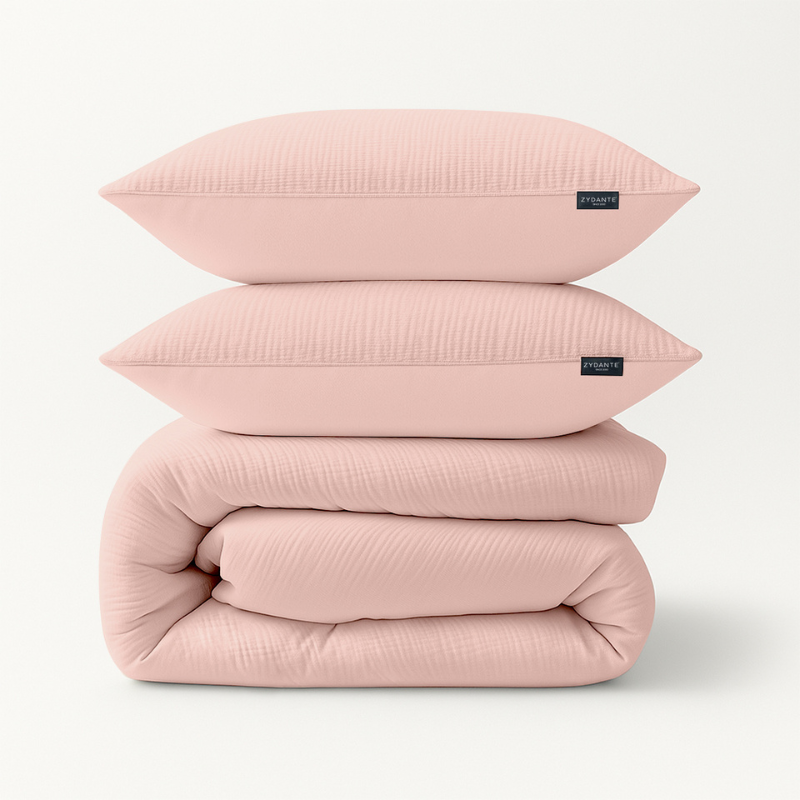 Dekbedovertrek Mousseline - Roze - Lits-Jumeaux (240x220 Cm) - Wit & Grijs & Bruin & Roze & Taupe & Petrol & Off-white Microvezel - Effen - Zydante - Dekbed-Discounter.nl