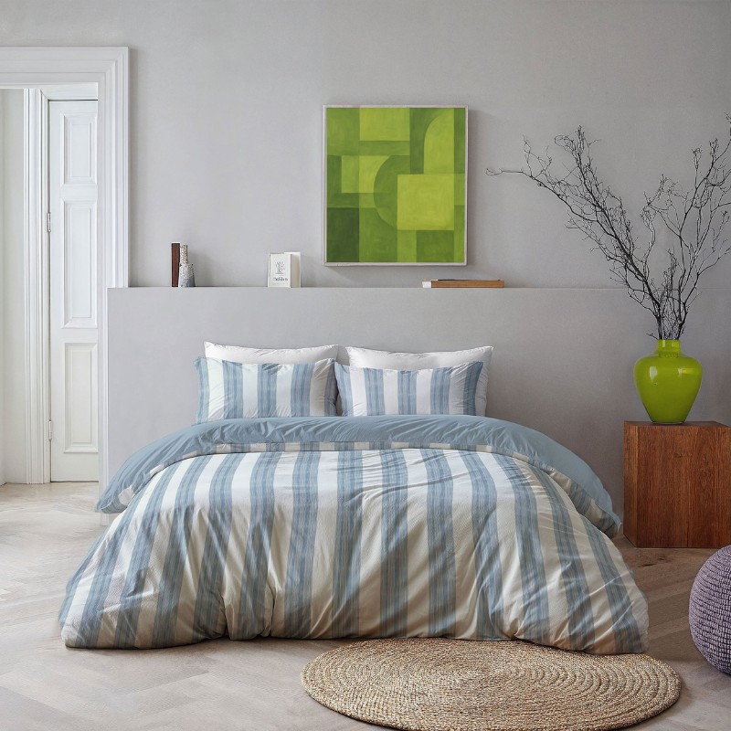 Dekbedovertrek Ocean Stripes - Tweepersoons (200x200 Cm) - Wit & Blauw Microvezel - - Byrklund - Dekbed-Discounter.nl