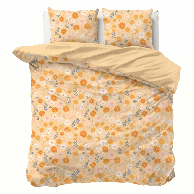Dekbedovertrek Orange Flower - Eenpersoons (140x200 Cm) - Meerkleurig Microvezel - - Fresh And Co - Dekbed-Discounter.nl