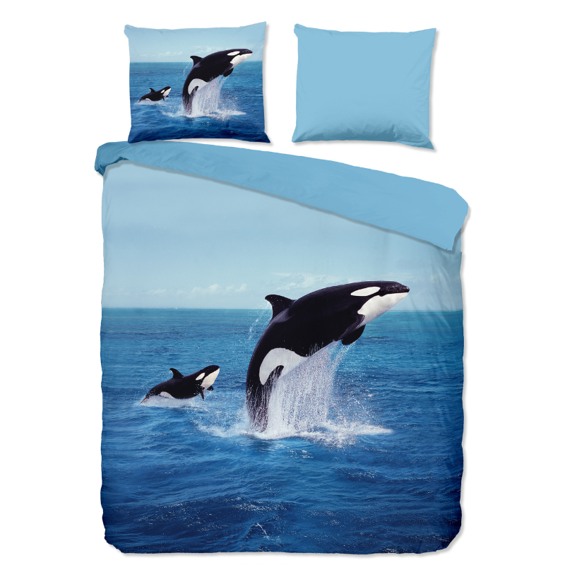 Dekbedovertrek Orca - Eenpersoons (140x200 Cm) - Blauw Microvezel - Dieren - Pure - Dekbed-Discounter.nl