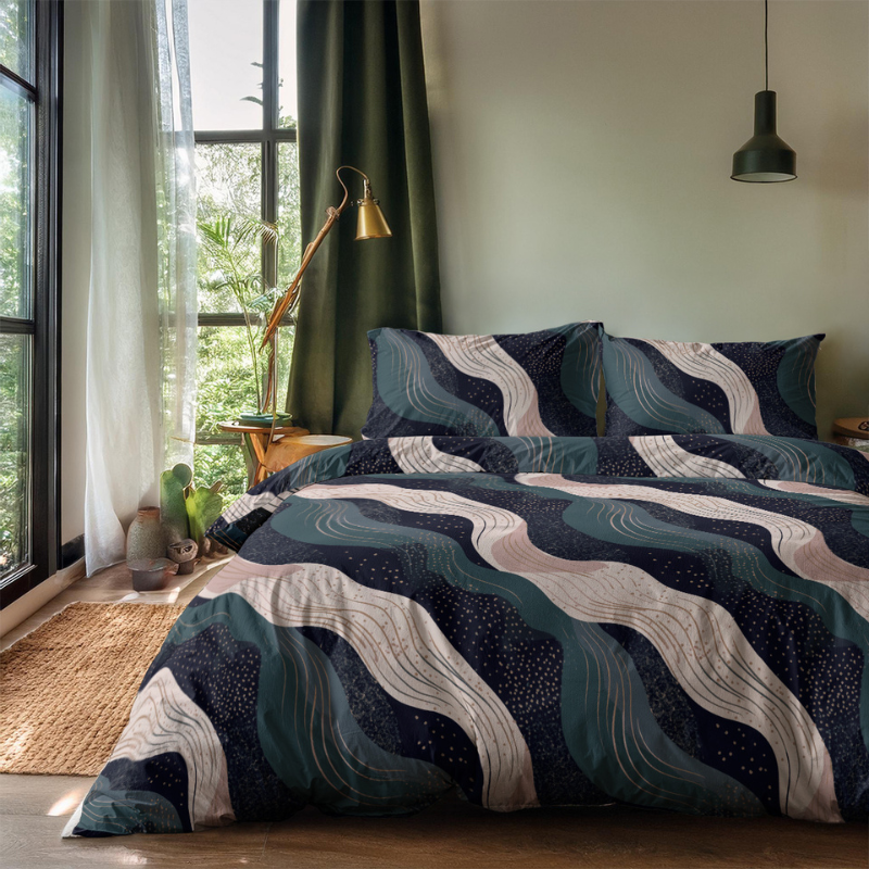 Dekbedovertrek Painted Swirls - Tweepersoons (200x200 Cm) - Taupe Microvezel - Natuur - Zydante - Dekbed-Discounter.nl