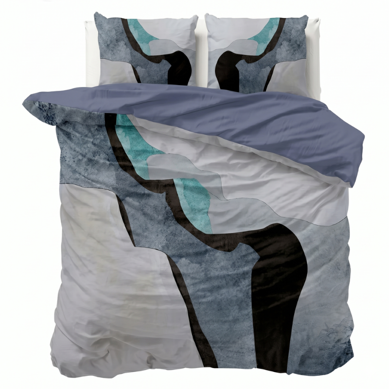 Dekbedovertrek Percale Katoen - Abstract Marble - Blauw - Lits-Jumeaux XL (260x200 Cm) - Blauw Percale Katoen - Effen - Presence - Dekbed-Discounter.nl