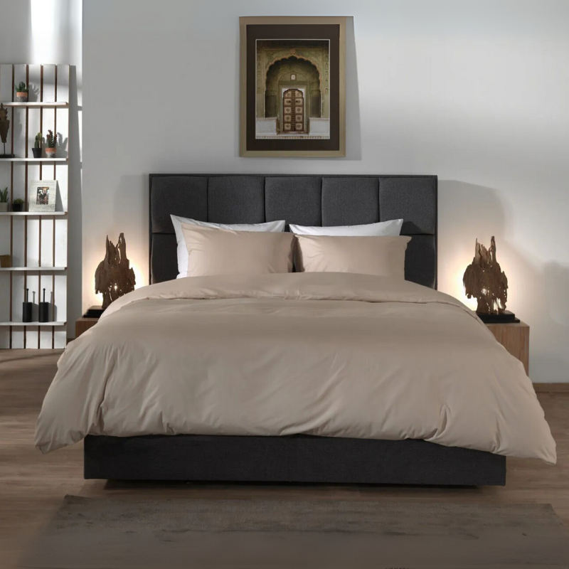 Dekbedovertrek Percale-Katoen - Beige - Lits-Jumeaux XL (260x200 Cm) - Beige Katoen Percale Katoen - Effen - Yellow Suites - Dekbed-Discounter.nl