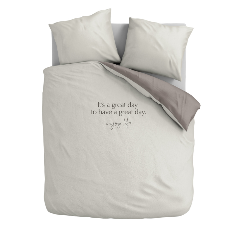 Dekbedovertrek Percale Katoen - Great Day - Lits-Jumeaux (240x220 Cm) - Wit & Grijs Percale Katoen - Effen - Presence - Dekbed-Discounter.nl