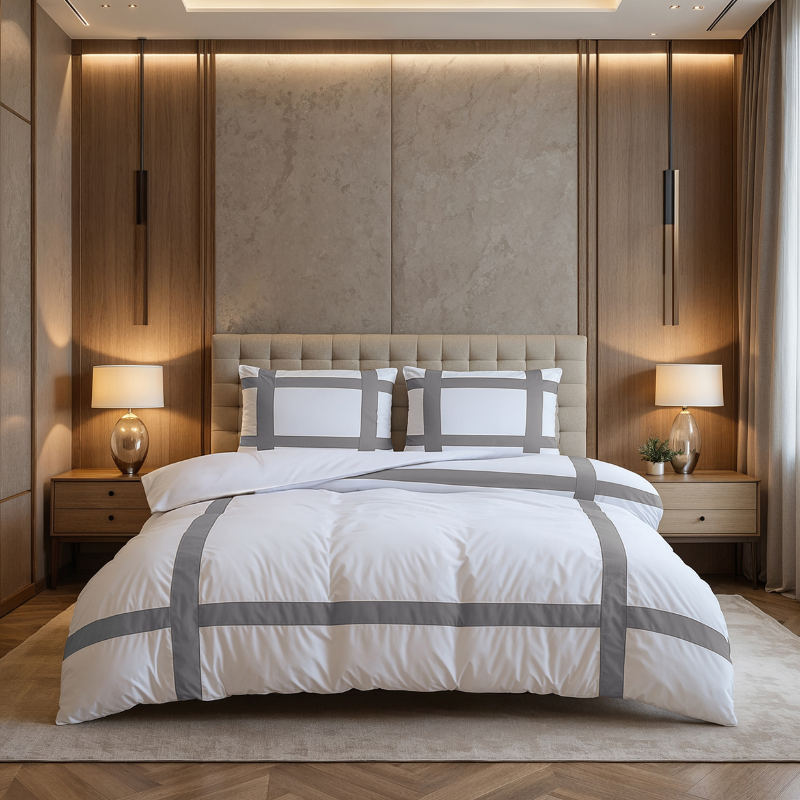 Dekbedovertrek Percale-Katoen - Hotel Alberto - Wit Grijs - Eenpersoons (140x200 Cm) - Wit & Grijs Percale Katoen Katoen - Hotel Luxe - Dreamhouse - Dekbed-Discounter.nl