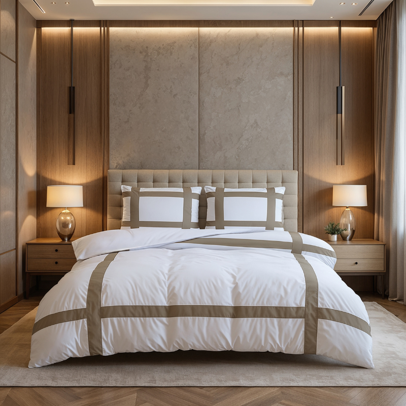Dekbedovertrek Percale-Katoen - Hotel Alberto - Wit Taupe - Eenpersoons (140x200 Cm) - Taupe & Wit Percale Katoen Katoen - Hotel Luxe - Dreamhouse - Dekbed-Discounter.nl