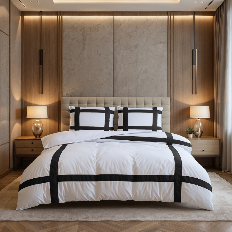 Dekbedovertrek Percale-Katoen - Hotel Alberto - Zwart Wit - Eenpersoons (140x200 Cm) - Zwart & Wit Percale Katoen Katoen - Hotel Luxe - Dreamhouse - Dekbed-Discounter.nl