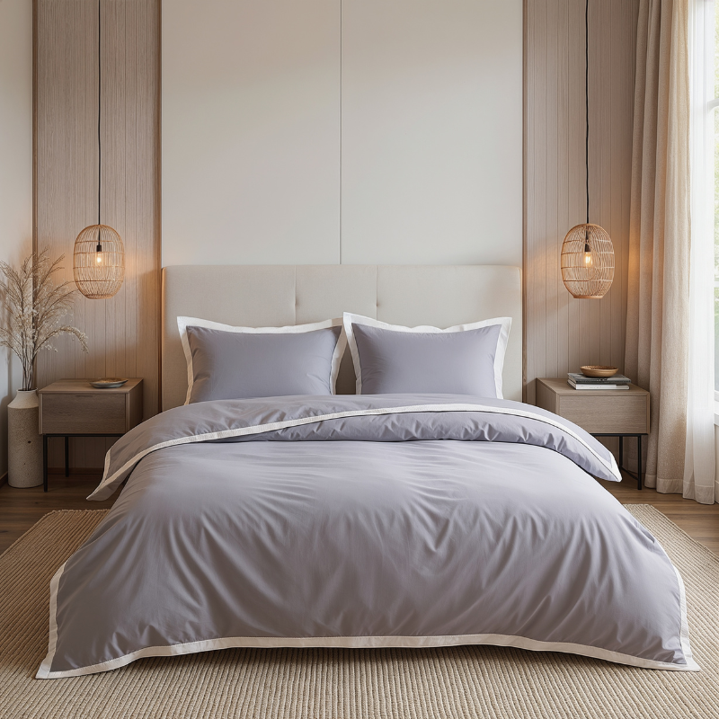 Dekbedovertrek Percale-Katoen - Hotel Emilio - Grijs Wit - Eenpersoons (140x200 Cm) - Grijs & Wit Percale Katoen Katoen - Hotel Luxe - Dreamhouse - Dekbed-Discounter.nl