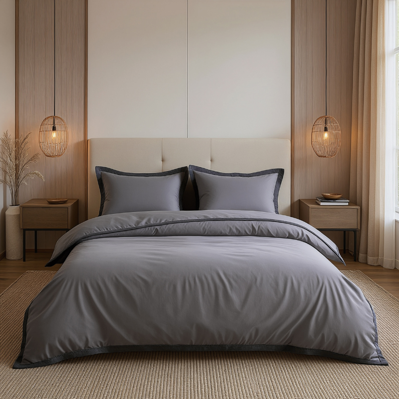 Dekbedovertrek Percale-Katoen - Hotel Emilio - Grijs Zwart - Tweepersoons (200x200 Cm) - Grijs & Zwart Percale Katoen Katoen - Hotel Luxe - - Dekbed-Discounter.nl