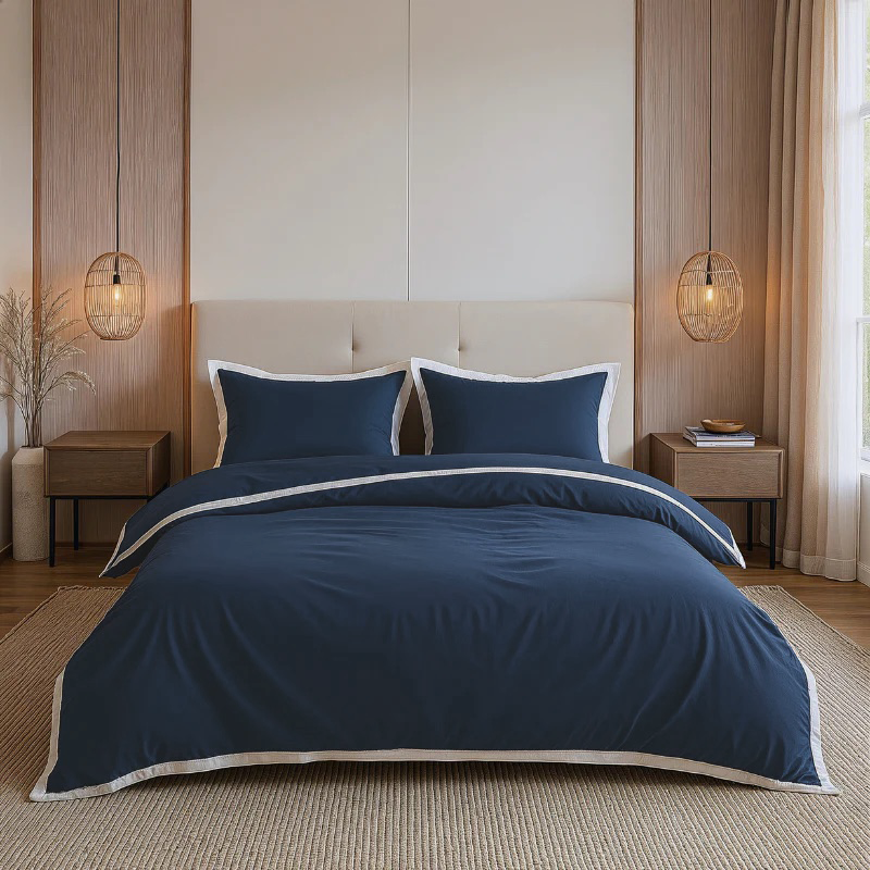Dekbedovertrek Percale-Katoen - Hotel Emilio - Navy Wit - Lits-Jumeaux (240x220 Cm) - Navy Percale Katoen Katoen - Hotel Luxe - Dreamhouse - Dekbed-Discounter.nl