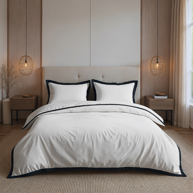 Dekbedovertrek Percale-Katoen - Hotel Emilio - Wit Zwart - Lits-Jumeaux (240x220 Cm) - Wit & Zwart Percale Katoen Katoen - Hotel Luxe - Dreamhouse - Dekbed-Discounter.nl
