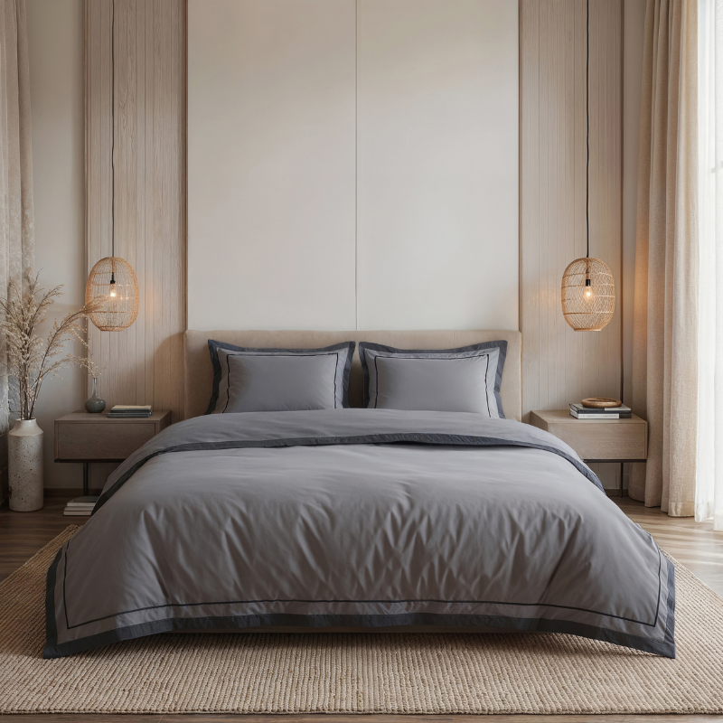 Dekbedovertrek Percale-Katoen - Hotel Gallardo - Grijs Antraciet - Tweepersoons (200x200 Cm) - Grijs & Antraciet Percale Katoen Katoen - Hotel Luxe - - Dekbed-Discounter.nl