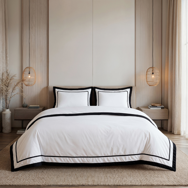 Dekbedovertrek Percale-Katoen - Hotel Gallardo - Wit Zwart - Tweepersoons (200x200 Cm) - Wit & Zwart Percale Katoen Katoen - Hotel Luxe - Dreamhouse - Dekbed-Discounter.nl