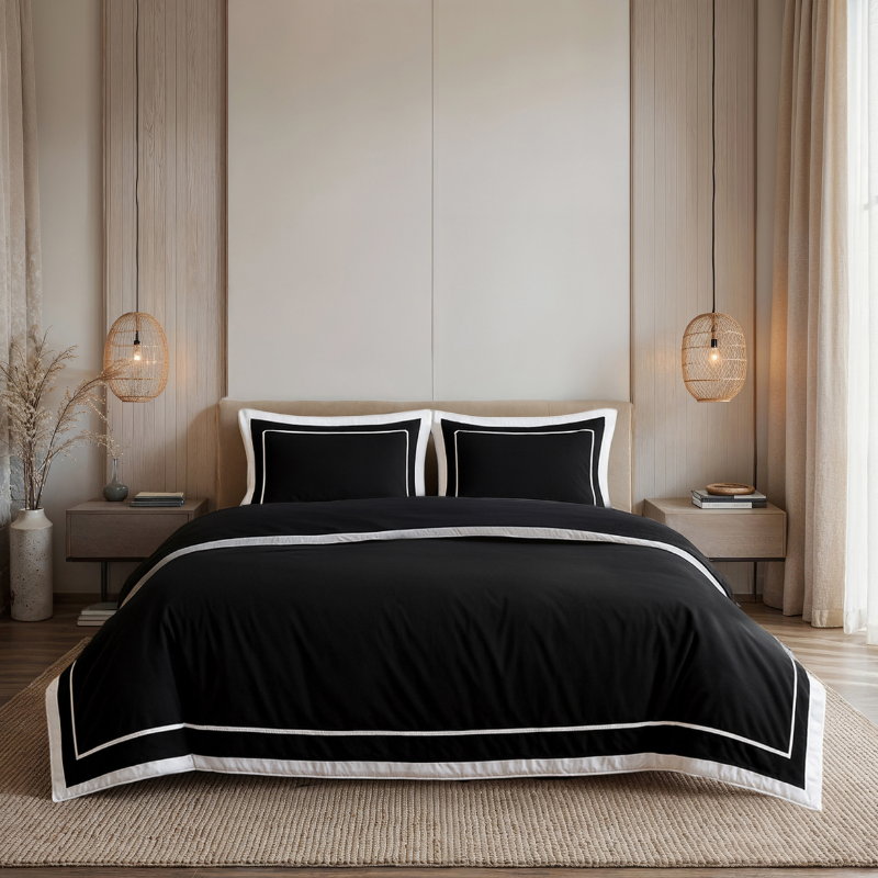 Dekbedovertrek Percale-Katoen - Hotel Gallardo - Zwart Wit - Tweepersoons (200x200 Cm) - Zwart & Wit Percale Katoen Katoen - Hotel Luxe - Dreamhouse - Dekbed-Discounter.nl