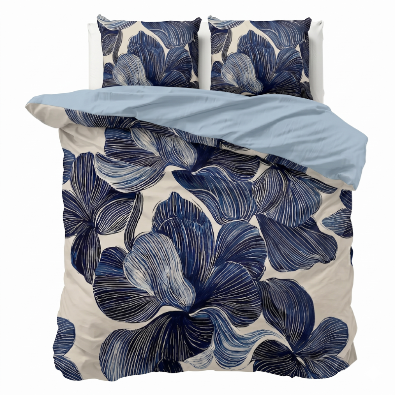 Dekbedovertrek Percale Katoen - Indigo Blend - Lits-Jumeaux XL (260x200 Cm) - Blauw & Wit Percale Katoen - Effen - Presence - Dekbed-Discounter.nl