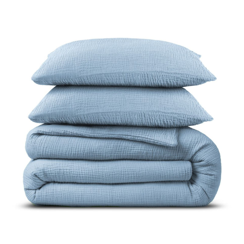 Dekbedovertrek Percale-Katoen - Mousseline - Blauw - Tweepersoons (200x200 Cm) - Blauw Percale Katoen Katoen Mousseline - Effen - Dreamhouse - Dekbed-Discounter.nl