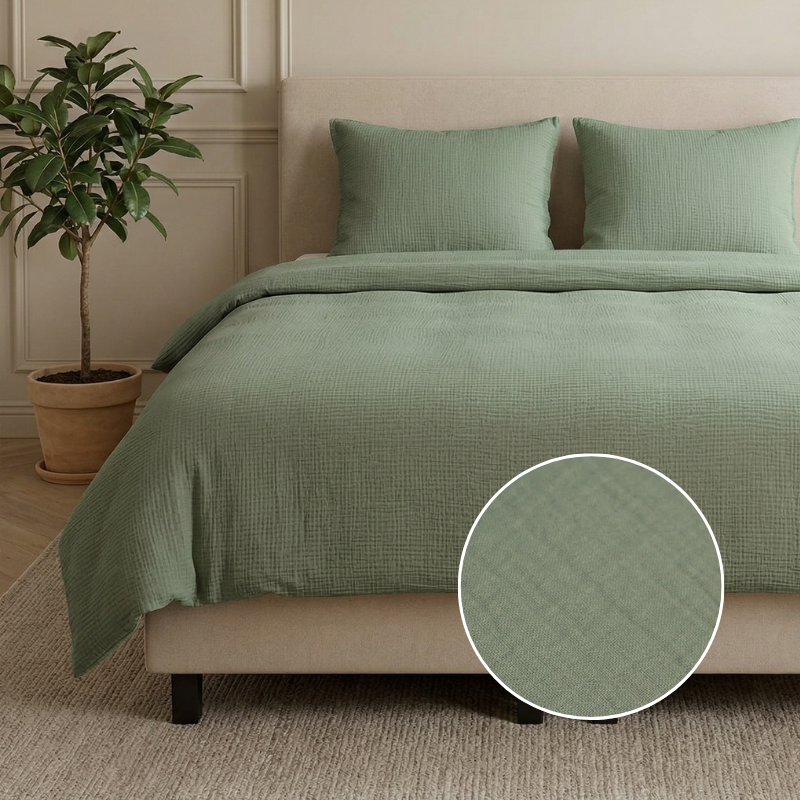 Dekbedovertrek Percale-Katoen - Mousseline - Groen - Tweepersoons (200x200 Cm) - Groen Percale Katoen Katoen Mousseline - Effen - Dreamhouse - Dekbed-Discounter.nl