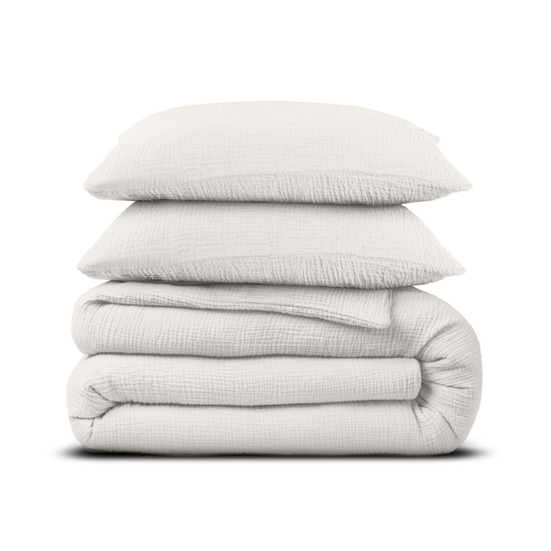 Dekbedovertrek Percale-Katoen - Mousseline - Off White - Tweepersoons (200x200 Cm) - Off-white & Wit Percale Katoen Katoen Mousseline - Effen - - Dekbed-Discounter.nl