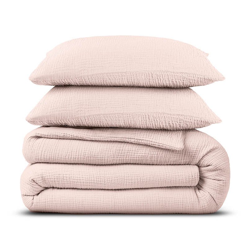 Dekbedovertrek Percale-Katoen - Mousseline - Roze - Eenpersoons (140x200 Cm) - Roze Percale Katoen Katoen Mousseline - Effen - Dreamhouse - Dekbed-Discounter.nl